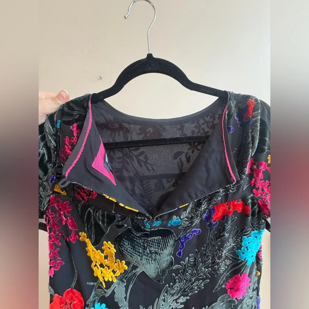 Anthropologie Maeve Alisa Burnout Velvet Tee Dress, Short Black Multicolor Dress